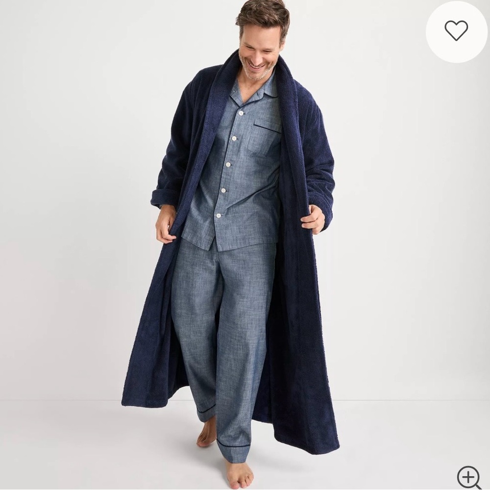 NWT Land’s End Men’s Full Length Turkish Terry Robe 100% cotton Size XL Blue
